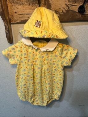 Gymboree Vintage Rainbow Tag Romper And Matching Hat Bunnies And Carrots 3/6 M